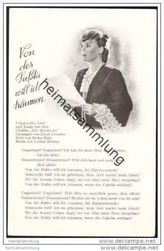 Liederkarte - Von der Pussta will ich träumen - Text von Bruno Balz - Musik von Lothar Brühne