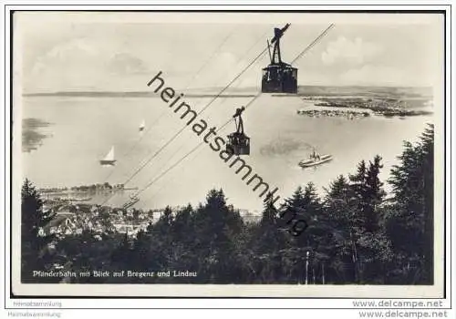 Pfänderbahn mit Blick auf Bregenz und Lindau - Foto-AK