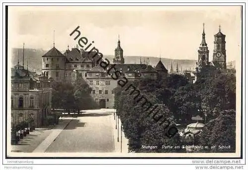 Stuttgart - Partie am Schlossplatz mit altem Schloss - Foto-AK