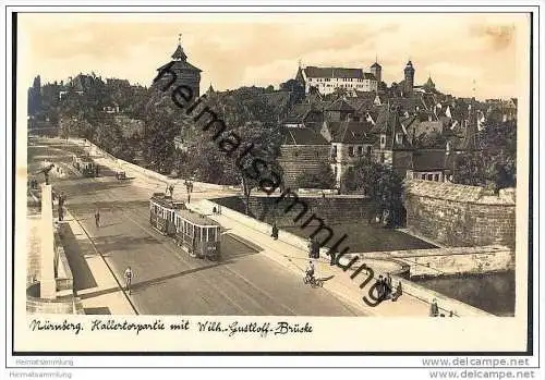 Nürnberg - Hallertorpartie mit Wilhelm-Gustloff-Brücke - Strassenbahn - Foto-AK