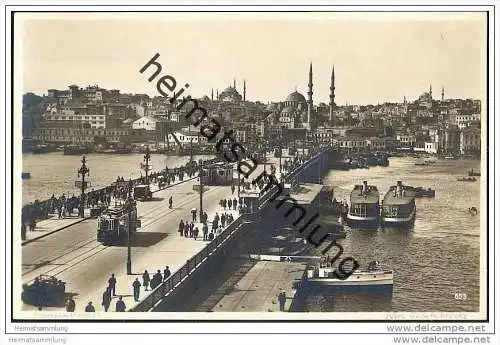 Konstantinopel - Constantinople - Neue Galatabrücke - Strassenbahn - Foto-AK ca. 1930