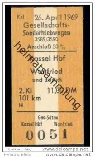 Gesellschafts-Sondertriebwagen 3589/3590 - Kassel Hbf Wanfreid und zurück 26. April 1969