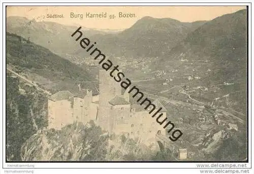 Burg Karneid gegen Bozen - rückseitig Stempel nicht im Adressbuch