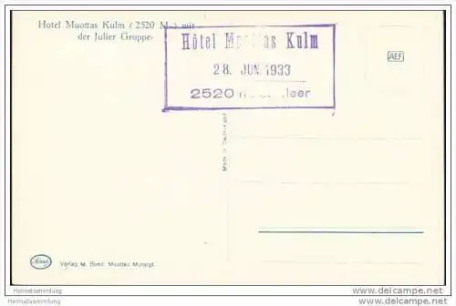 Hotel Muottas Kulm mit der Julier Gruppe - Foto-AK 1933