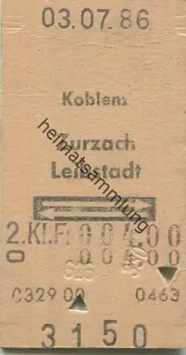 Schweiz - Koblenz - Zurzach Leibstadt und zurück - Fahrkarte 1986