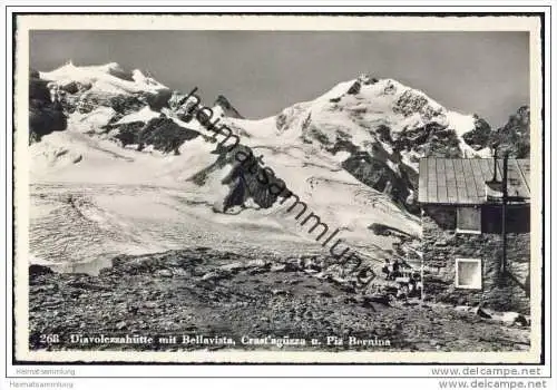 Diavolezzahütte mit Bellavista - Crast'agüzza und Piz Bernina - Foto-AK