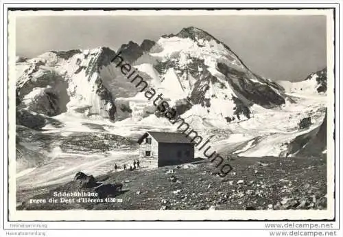 Schönbühlhütte gegen die Dent d&acute;Herens - Foto-AK