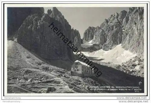 Rifugio Vicenza al Sassolungo verso Forcella Sasso Piatto ed il Dente - Foto-AK 1928