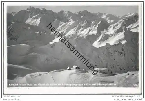 Edmund-Probst-Haus am Nebelhorn mit Mädelegabelgruppe und Biberkopf - Foto-AK