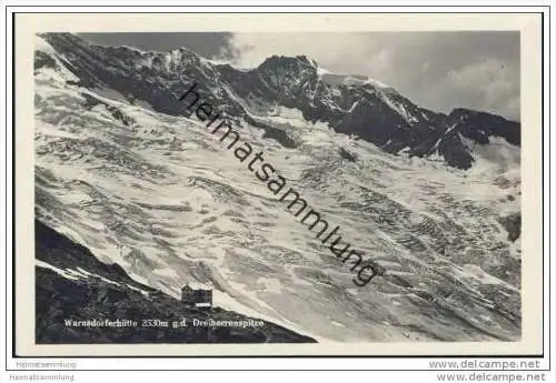 Warnsdorfer Hütte gegen die Dreiherrenspitze - Foto-AK 30er Jahre