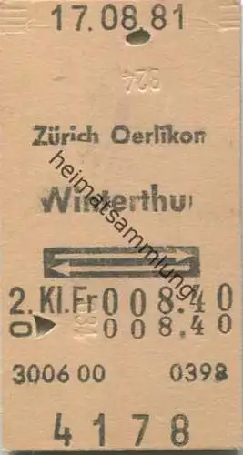 Schweiz - Zürich Oerlikon - Winterthur und zurück - Fahrkarte 1981