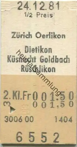 Schweiz - Zürich Oerlikon - Dietikon Küsnacht Goldbach Rüschlikon - Fahrkarte 1981