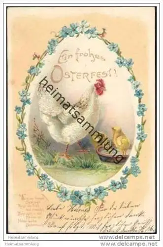 Ein frohes Osterfest - Küken - Huhn - Prägedruck