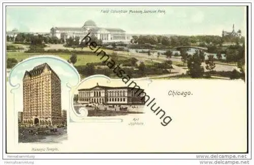 Chicago - Field Columbian Museum - Art Institute - Masonic Temple - Private Mailing Card ca. 1900