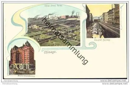 Chicago - Union Stock Yards - Elevated Railway - W.C.T.U. Temple Building