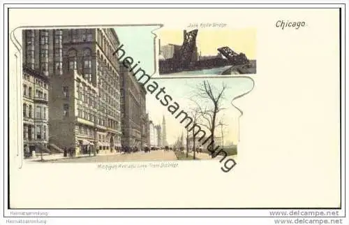 Chicago - Michigan Ave and Lake Front District - Jack Knife Bridge - Private Mailing Card ca. 1900
