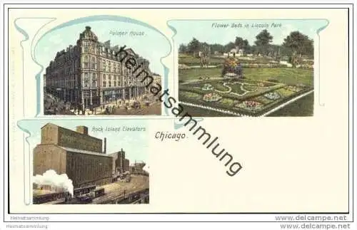 Chicago - Rock Island Elevators - Palmer House - Lincoln House - Private Mailing Card ca. 1900