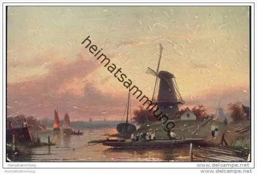Windmühle - Sonnenuntergang von Ch. Leikert - Ölkunstpostkarte