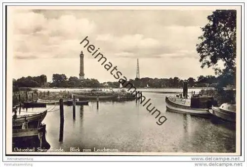 Ostseebad Swinemünde - Blick zum Leuchtturm - Foto-AK 30er Jahre