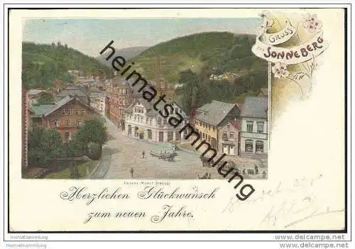 Sonneberg - Untere Markt-Strasse - Neujahrskarte
