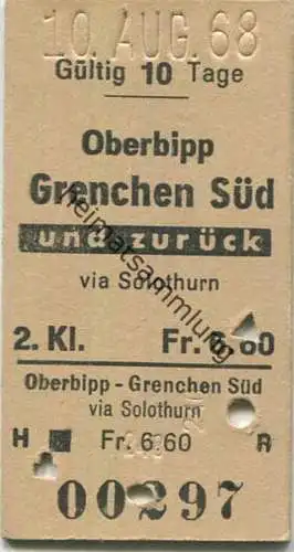 Schweiz - Oberbipp - Grenchen Süd und zurück via Solothurn - Fahrkarte 1968