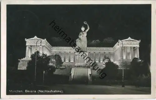 München Bavaria mit Ruhmeshalle - Nachtaufnahme - Foto-AK - Verlag Carl Krueck München