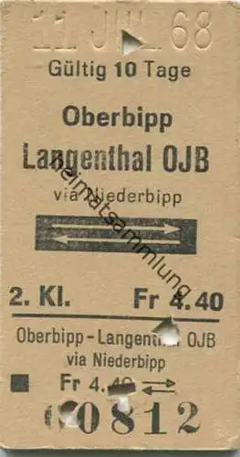 Schweiz - Oberbipp - Langenthal OJB via Niederbipp und zurück - Fahrkarte 1968