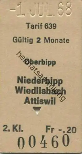 Schweiz - Oberbipp - Niederbipp Wiedlisbach Attiswil - Tarif 639 - Fahrkarte 1968