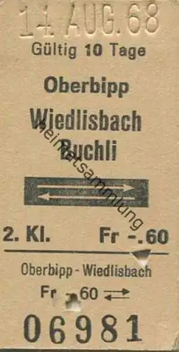 Schweiz - Oberbipp - Wiedlisbach Buchli und zurück - Fahrkarte 1968