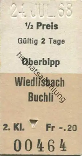 Schweiz - Oberbipp - Wiedlisbach Buchli - Fahrkarte 1/2 Preis 1968