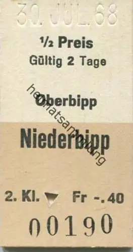 Schweiz - Oberbipp - Niederbipp - Fahrkarte 1/2 Preis 1968