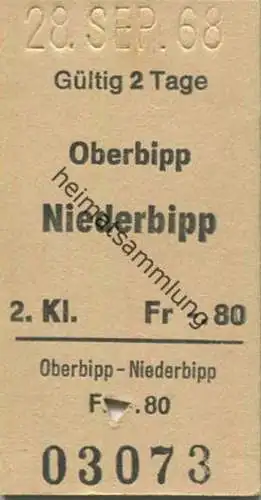 Schweiz - Oberbipp - Niederbipp - Fahrkarte 1968