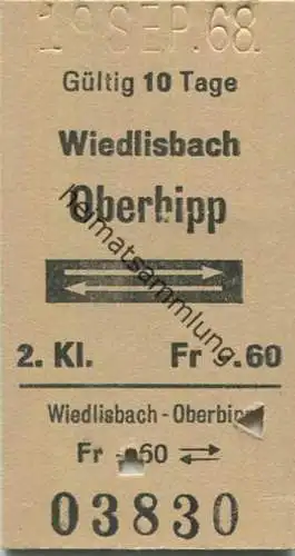 Schweiz - Wiedlisbach - Oberbipp und zurück - Fahrkarte 1968