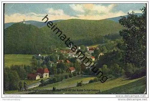 Bad Thal in Thüringen - Blick von der Tropfsteinhöhle mit Ruine Scharfenburg