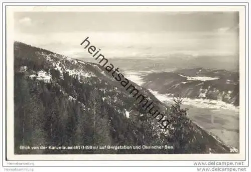 Blick von der Kanzelaussicht auf Bergstation und Ossiacher See - Foto-AK 1928