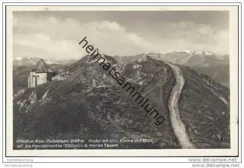Villacher Alpe - Gipfel mit slov. Kirche - Foto-AK 1928
