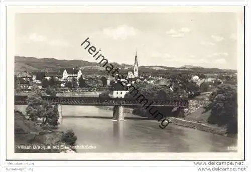 Villach - Drauquai mit Eisenbahnbrücke - Foto-AK 1928