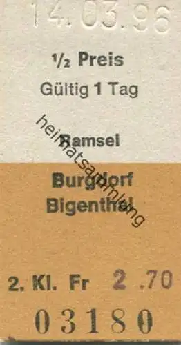 Schweiz - Ramsel Burgdorf Bigenthal - Fahrkarte 1996