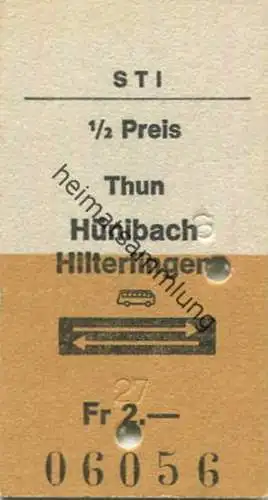 Schweiz - STI Thun Hünibach Hilterfingen - Bus - und zurück - Fahrkarte