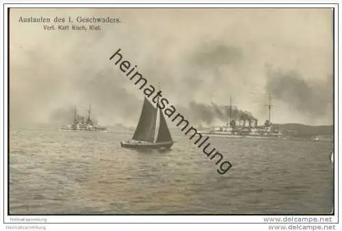 Schiffe - Auslaufen des I. Geschwaders - Foto-AK ca. 1910