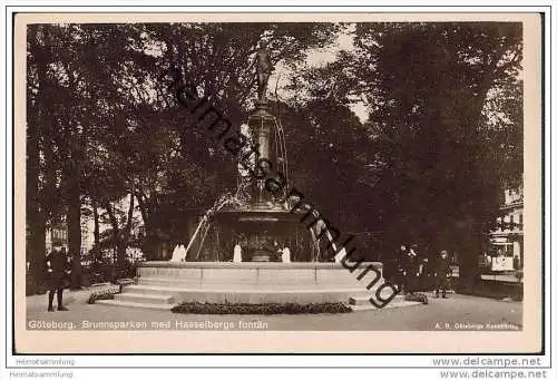 Göteborg - Brunnsparken med Hasselbergs fontän - Foto-AK ca. 1930