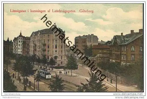 Göteborg - Linnegatan i korsningen af Landsvägsgatan - Strassenbahn - 20er Jahre