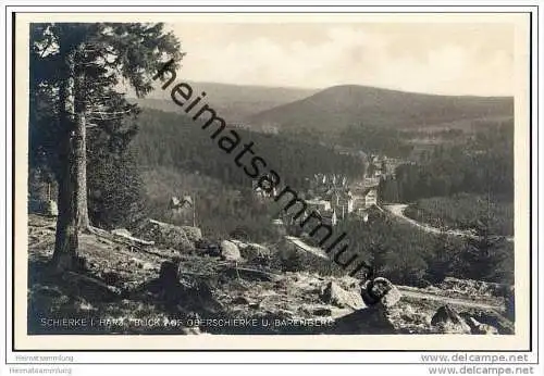Schierke - Blick auf Oberschierke und Barenberg - Foto-AK 30er Jahre
