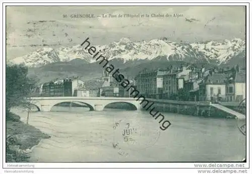 Grenoble - le Pont de L'Hopital et la Chaine des Alpes