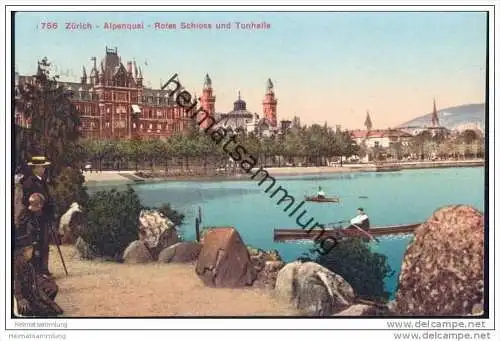 Zürich - Alpenquai - Rotes Schloss und Tonhalle