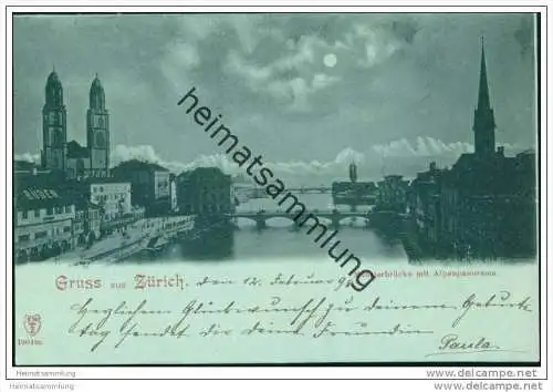 Gruss aus Zürich - Münsterbrücke mit Alpenpanorama