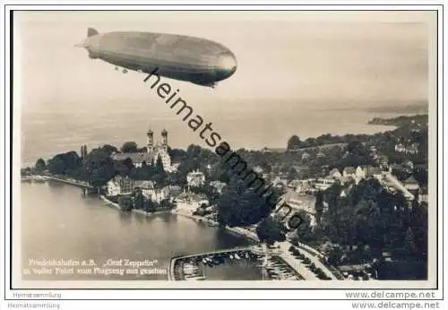 Friedrichshafen am Bodensee - Graf Zeppelin in voller Fahrt vom Flugzeug aus gesehen - Foto-AK