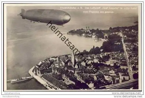 Friedrichshafen am Bodensee - Graf Zeppelin in voller Fahrt vom Flugzeug aus gesehen - Foto-AK