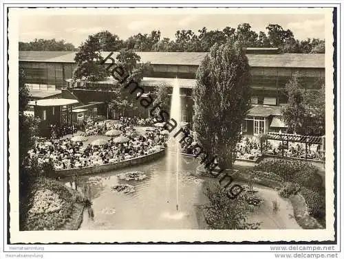 Hannover - Messegelände - Gartencafe mit Halle 3 - Foto-AK Grossformat 50er Jahre