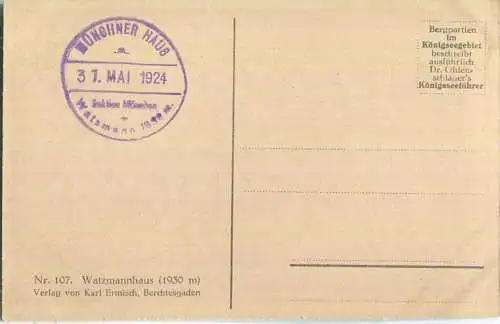 Watzmannhaus - Verlag Karl Ermisch Berchtesgaden 1924
